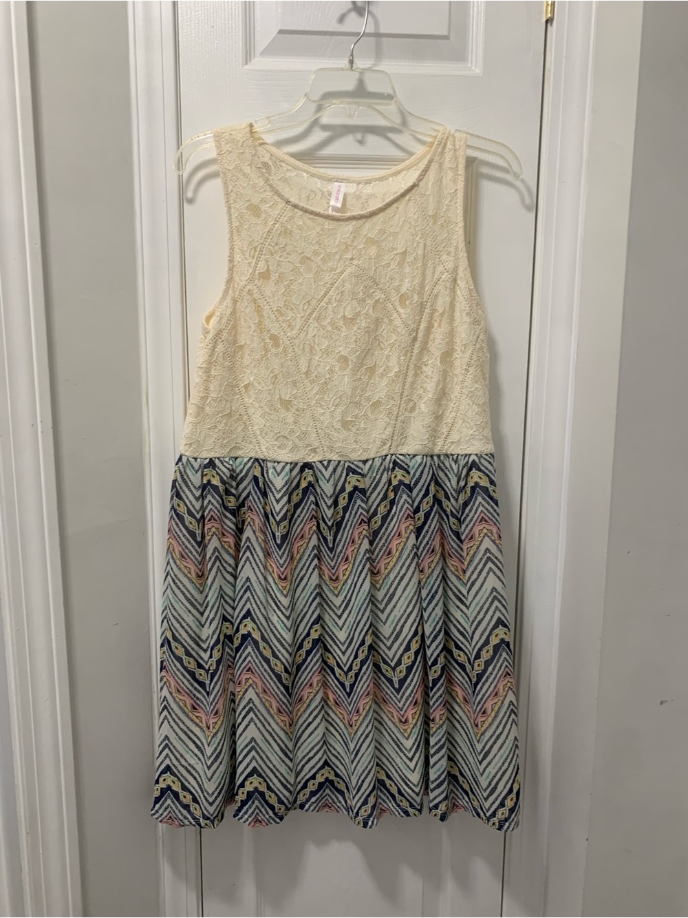 Cream Lace Top Chevron Print Skirt Dress